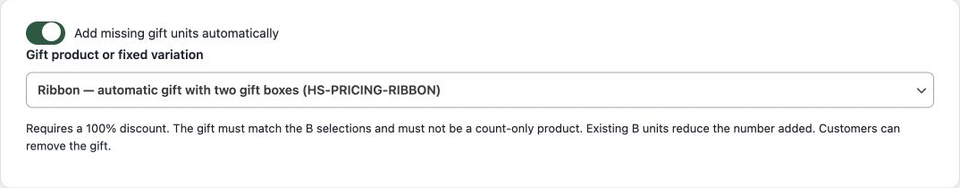 Automatic gift switch enabled with Ribbon selected