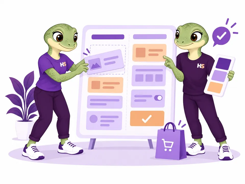 The HookSpark geckos personalize a checkout with color swatches and artwork.