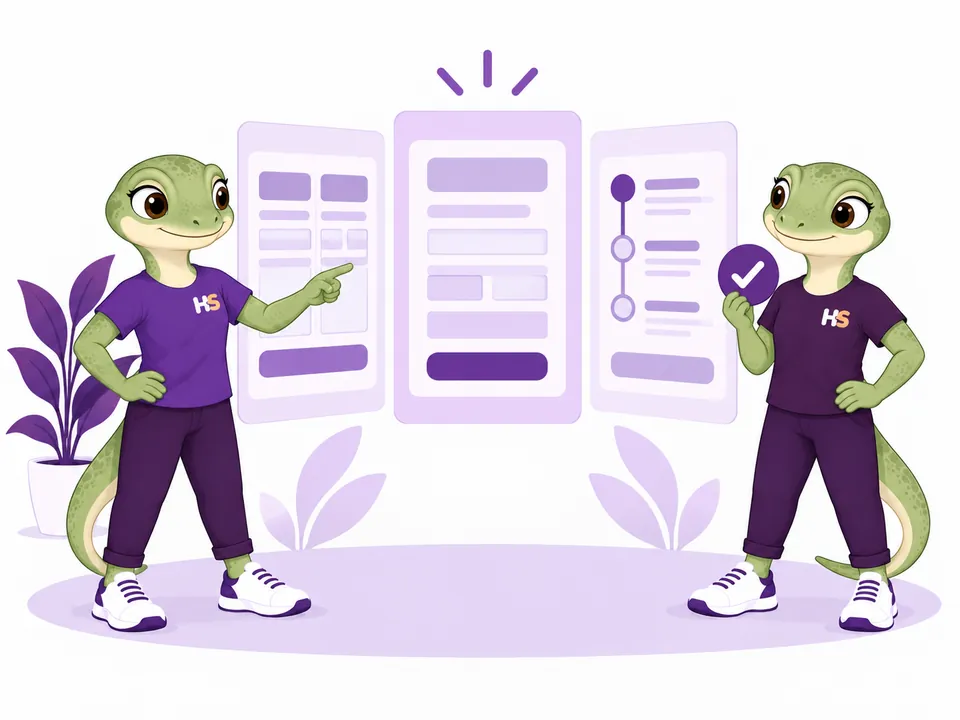 The HookSpark geckos compare three checkout compositions.