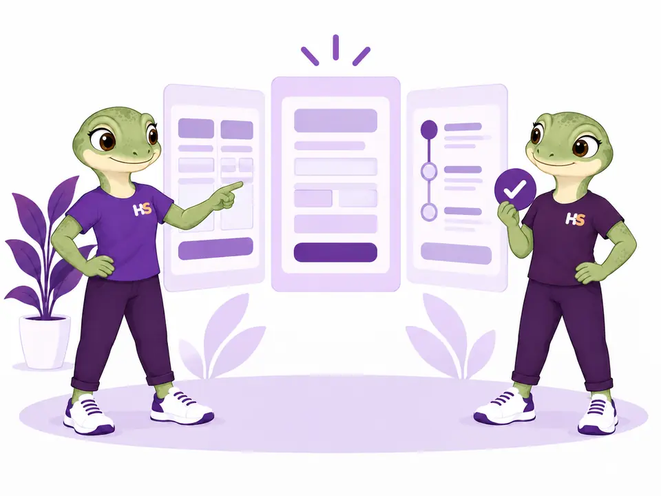 The HookSpark geckos compare three checkout compositions.