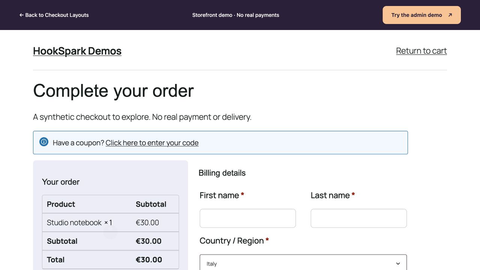 Digital places the order summary on the left