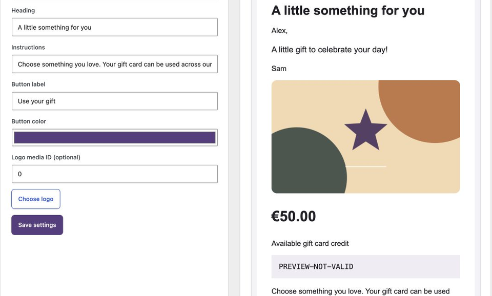 Email copy, brand color and live preview