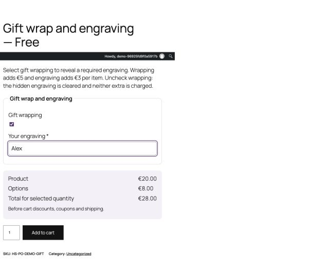 A visible required engraving with its calculated extra