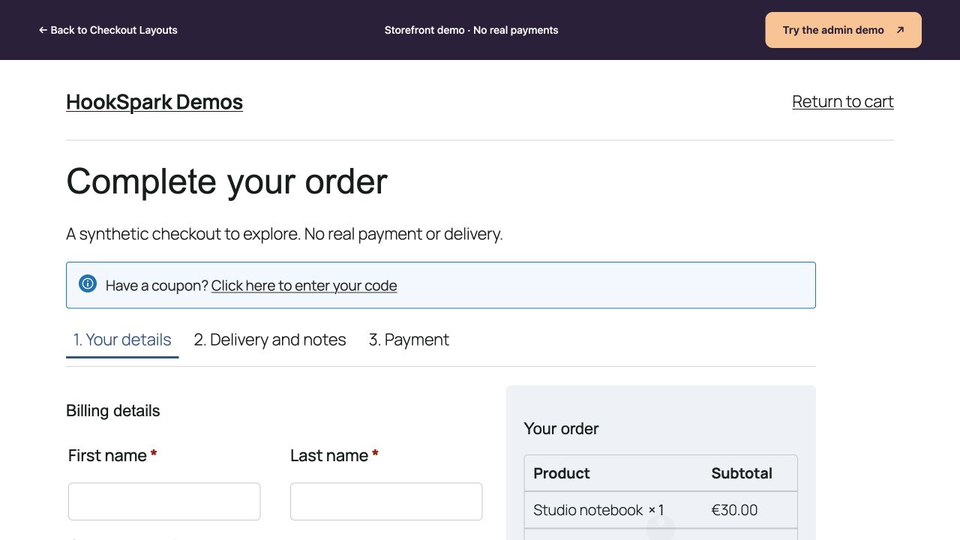 Guided shows the first step and order summary