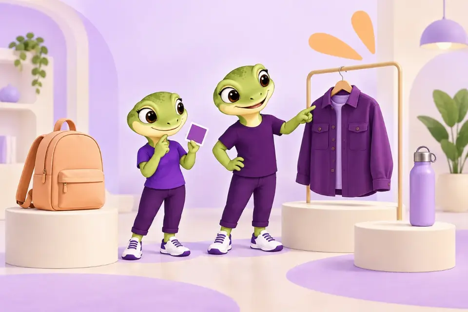 Two HookSpark mascots exploring a studio clothing collection — original concept illustration.