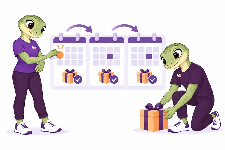 HookSpark geckos planning recurring payments and parcel deliveries. Concept illustration.