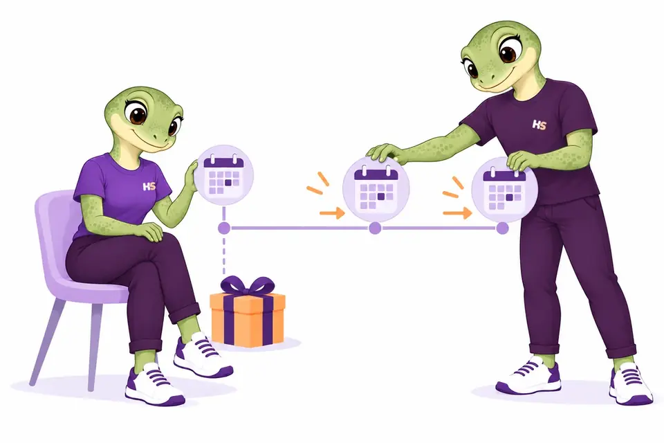 HookSpark geckos changing a future calendar interval. Concept illustration.