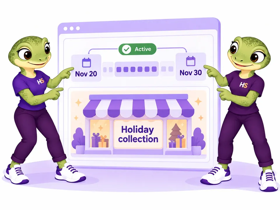 The two HookSpark mascots set November twenty and November thirty as the start and end dates for a holiday-collection notice.
