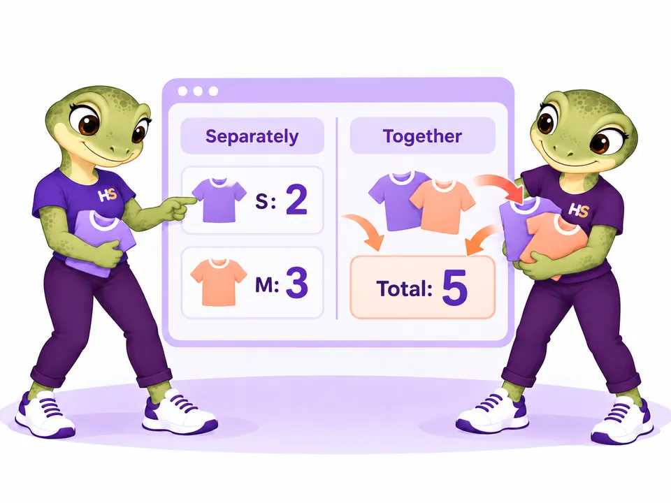 The two HookSpark mascots compare separate variation counts of 2 and 3 with a combined total of 5.