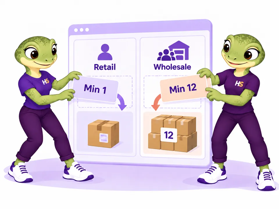 The two HookSpark mascots assign a minimum of one to retail customers and twelve to wholesale customers.
