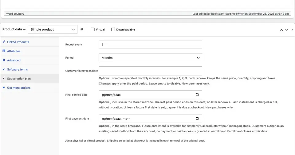 Real recurring plan editor for a physical product
