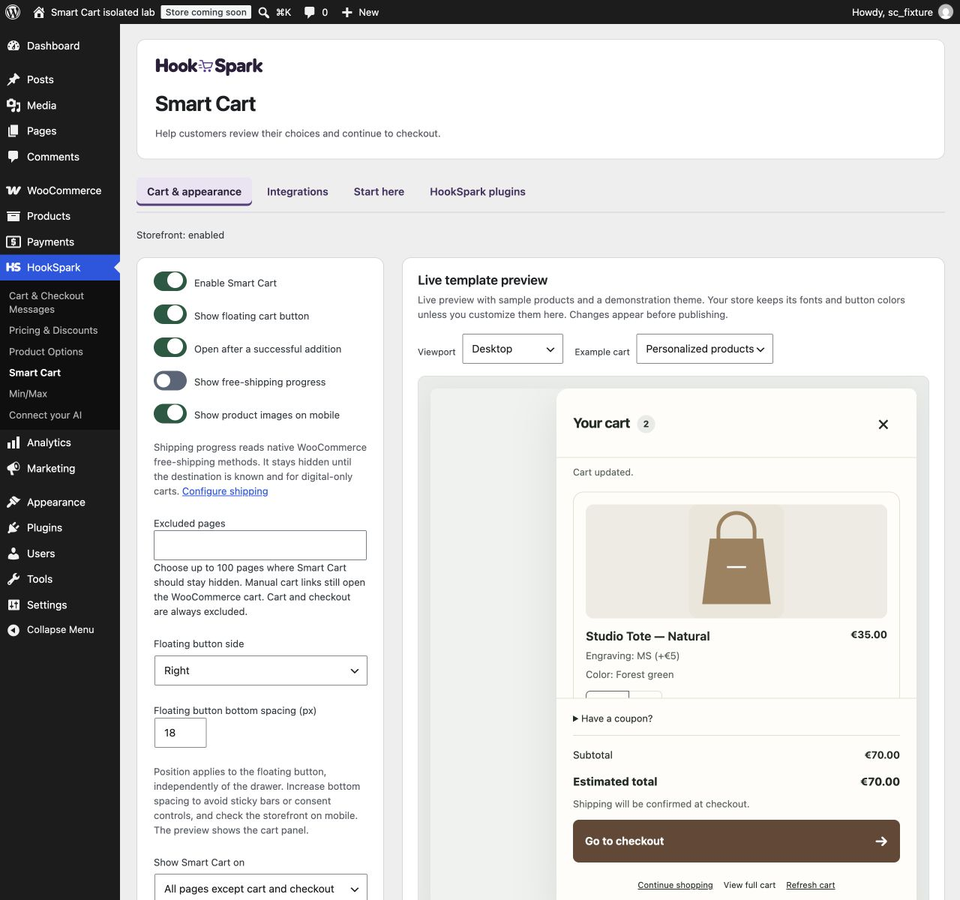 Boutique: large image-led cards. Admin preview with the same simulated personalized products; viewport excerpt.