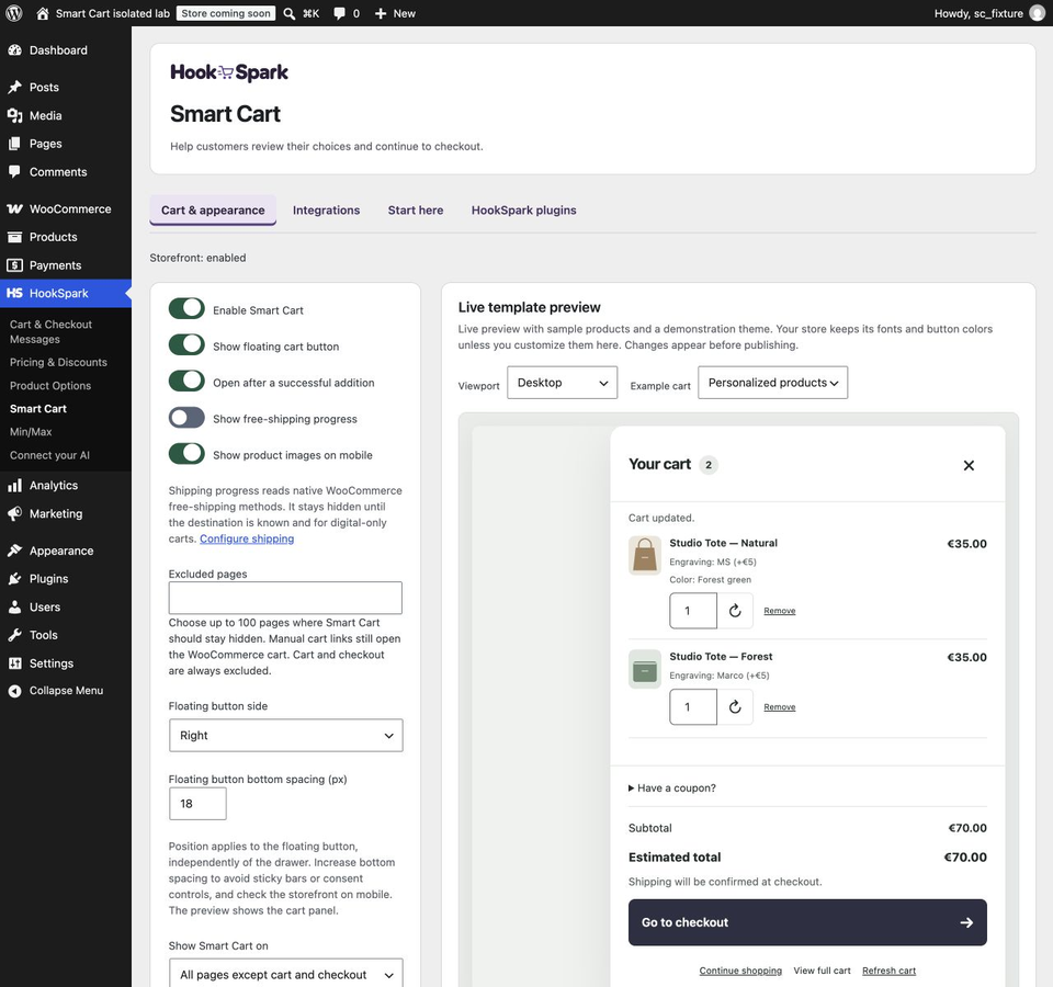 Compact: denser product rows. Admin preview with the same simulated personalized products; viewport excerpt.