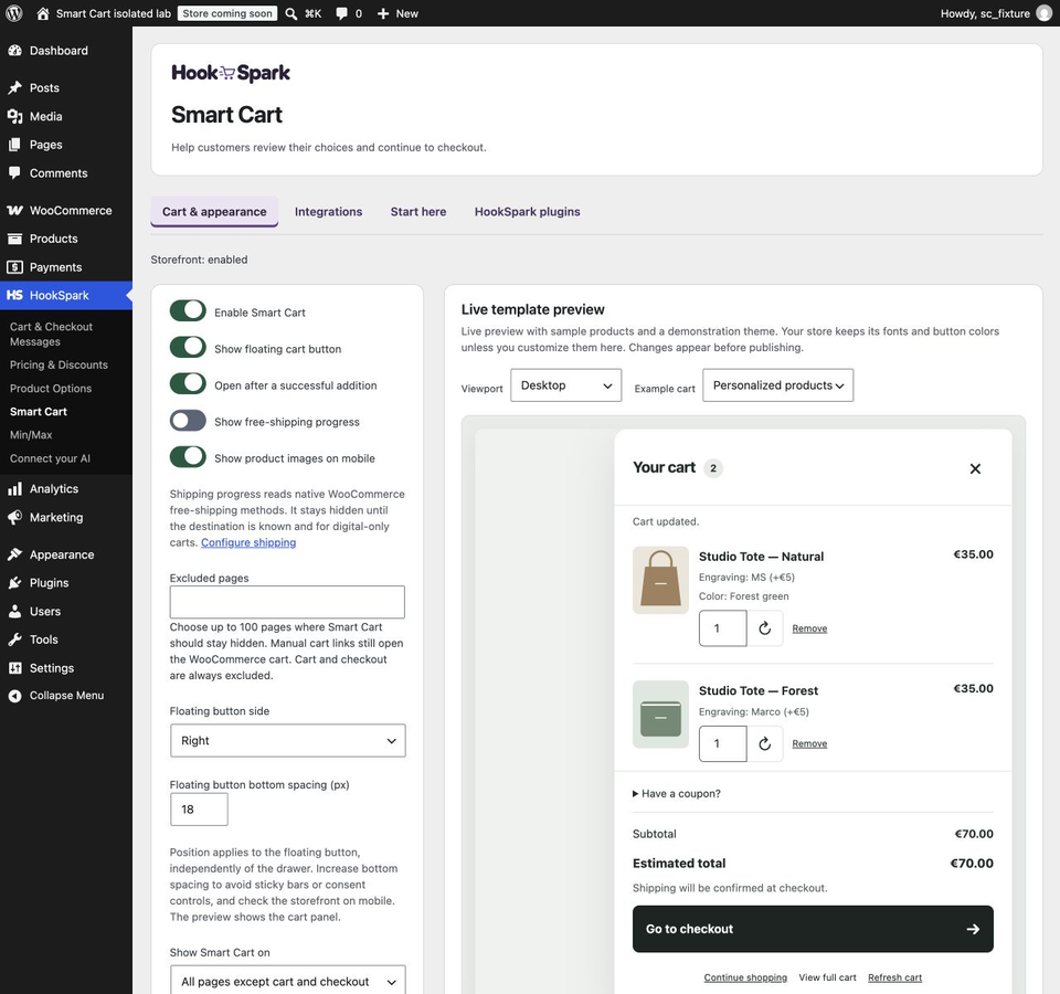 Essential: familiar product rows. Admin preview with the same simulated personalized products; viewport excerpt.