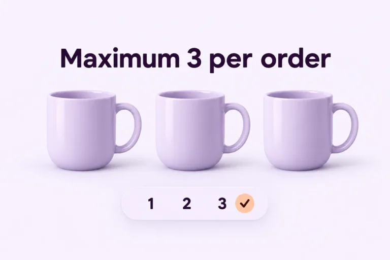 Tre tazze color lavanda illustrano il limite massimo di tre unità dello stesso prodotto per ordine.